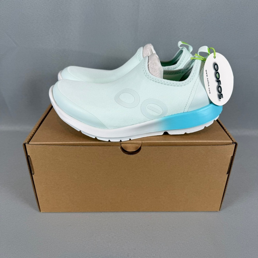 Oofos OOmg Sport Recovery Sneakers Womens 7.5 Ice Fade Slip-On Shoes Light NIB